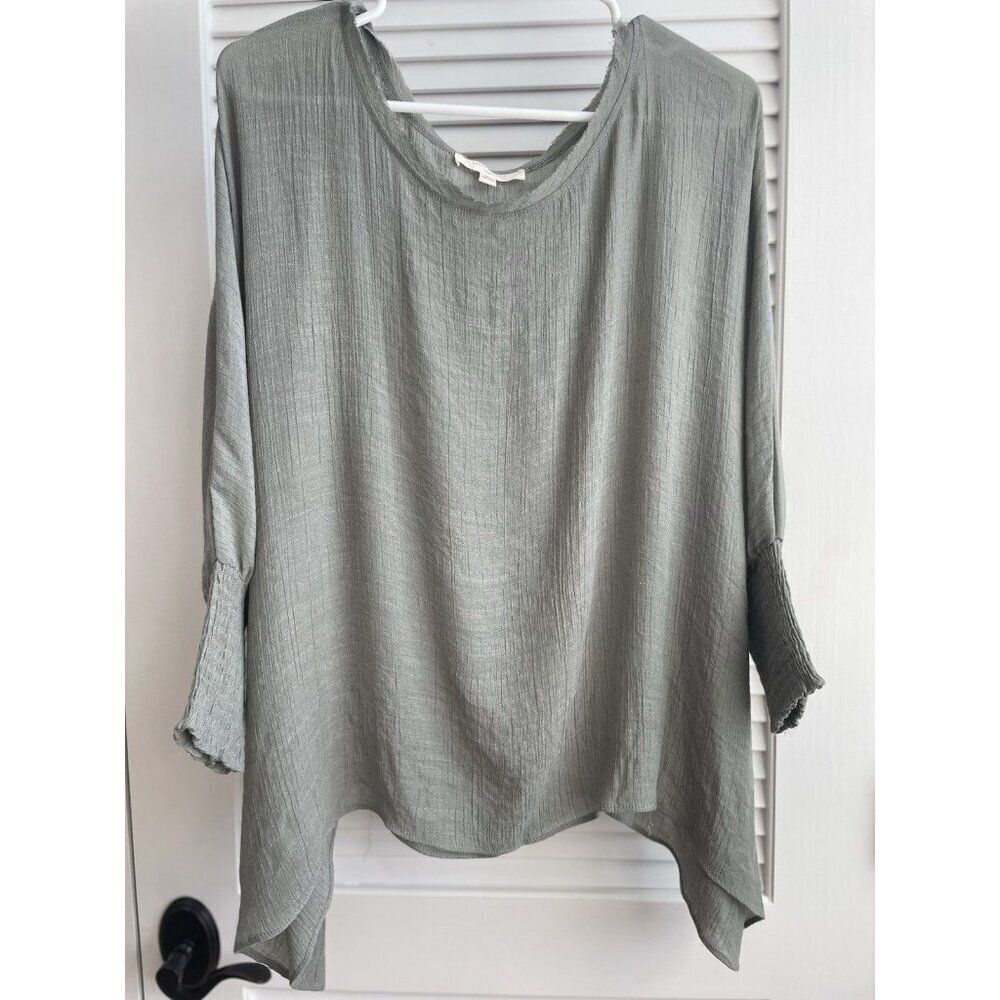 Grade and Gather Anthropologie Olive Green Flowing Boho Shirt Women's Sz M/L